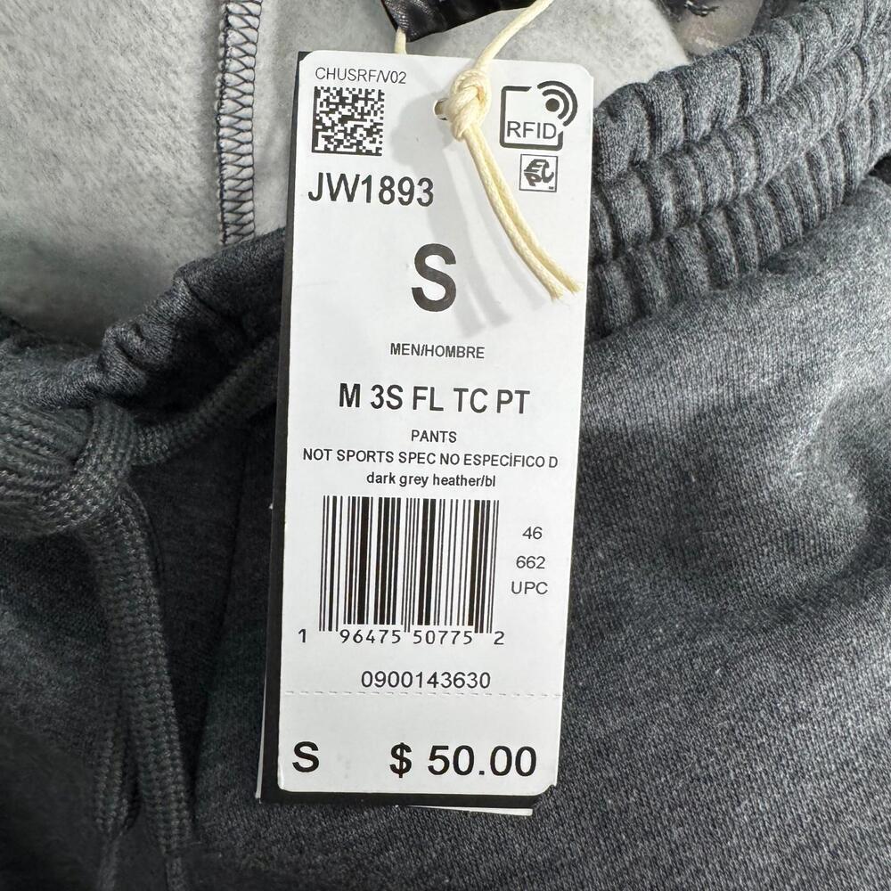 Adidas Essentials 3 Stripe Fleece Track Pants Men’s Size Small Dark Gray Heather - Picture 10 of 13
